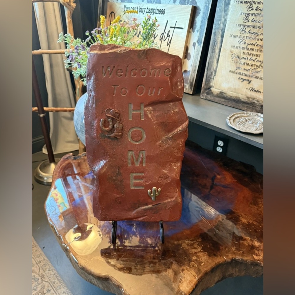 Concrete paver, stand not included, 22”H x 12”W. Western style, terracotta color